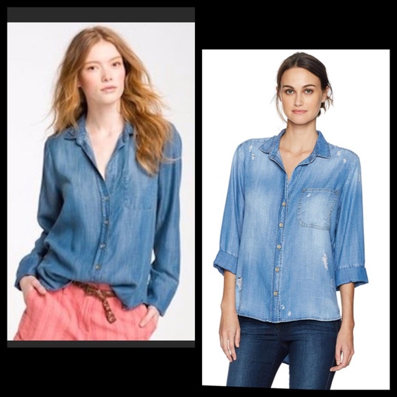 Anthro Cloth & Stone Chambray Shirt Tail Blouse - Picture 7 of 8